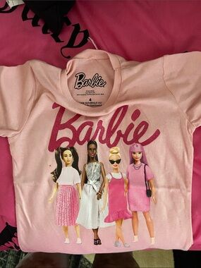 Barbie Pink Graphic Tee with Multi-Doll Print